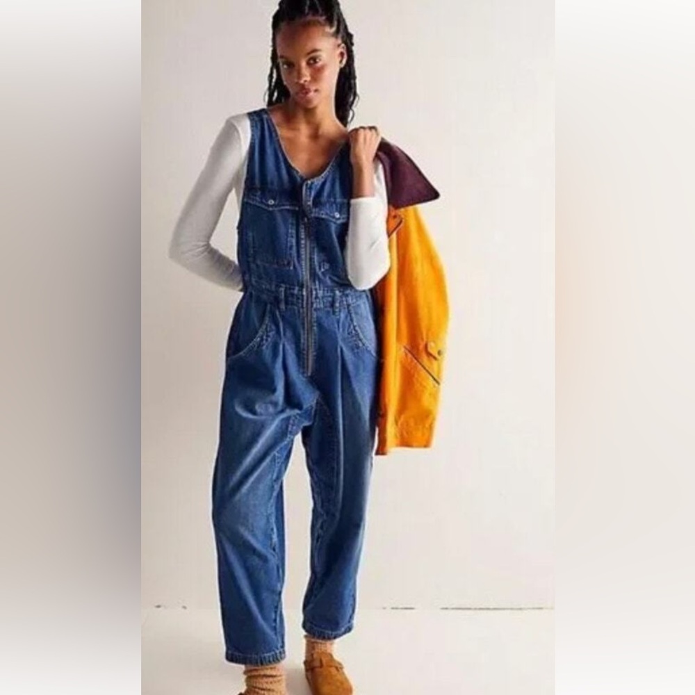 We The Free Blue Denim Jumpsuit Overalls